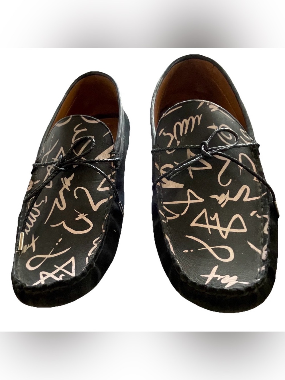 JOHN FLUEVOG Race ENZO Graffiti Print Leather DRIVING SHOES Size 11 - Picture 2 of 9